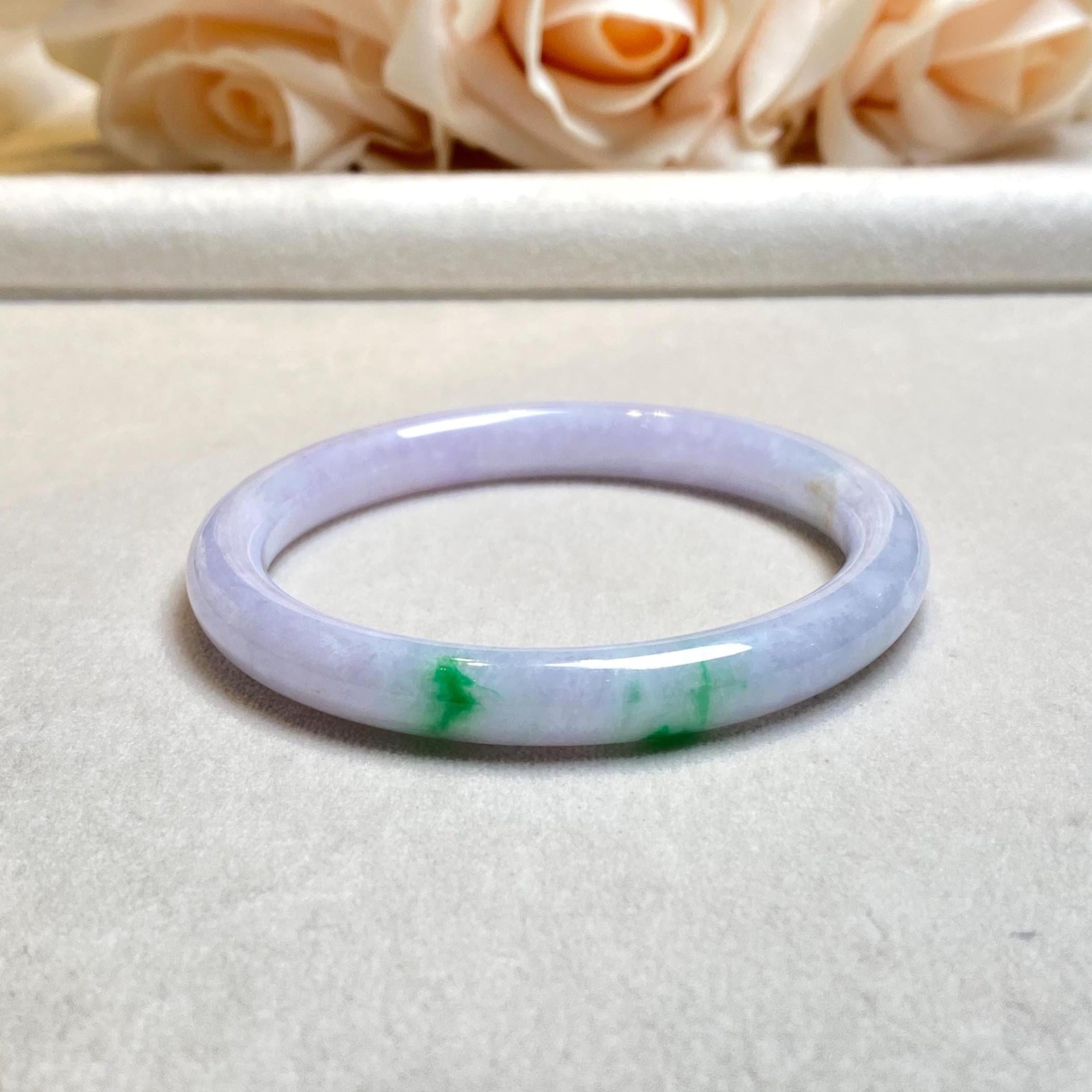 Dainty Purple Jadeite Bangle with Vivid Green, 56.5mm Inner Diameter