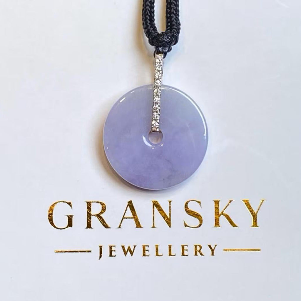 Deep Purple Jade Donut Pendant Necklace in 18K White Gold with Diamonds