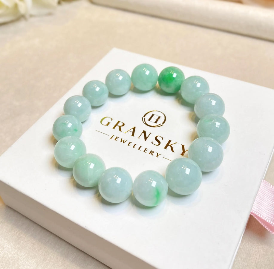Natural Untreated Green Jadeite Bead Bracelets – Stretchy String (Two Sizes Available)