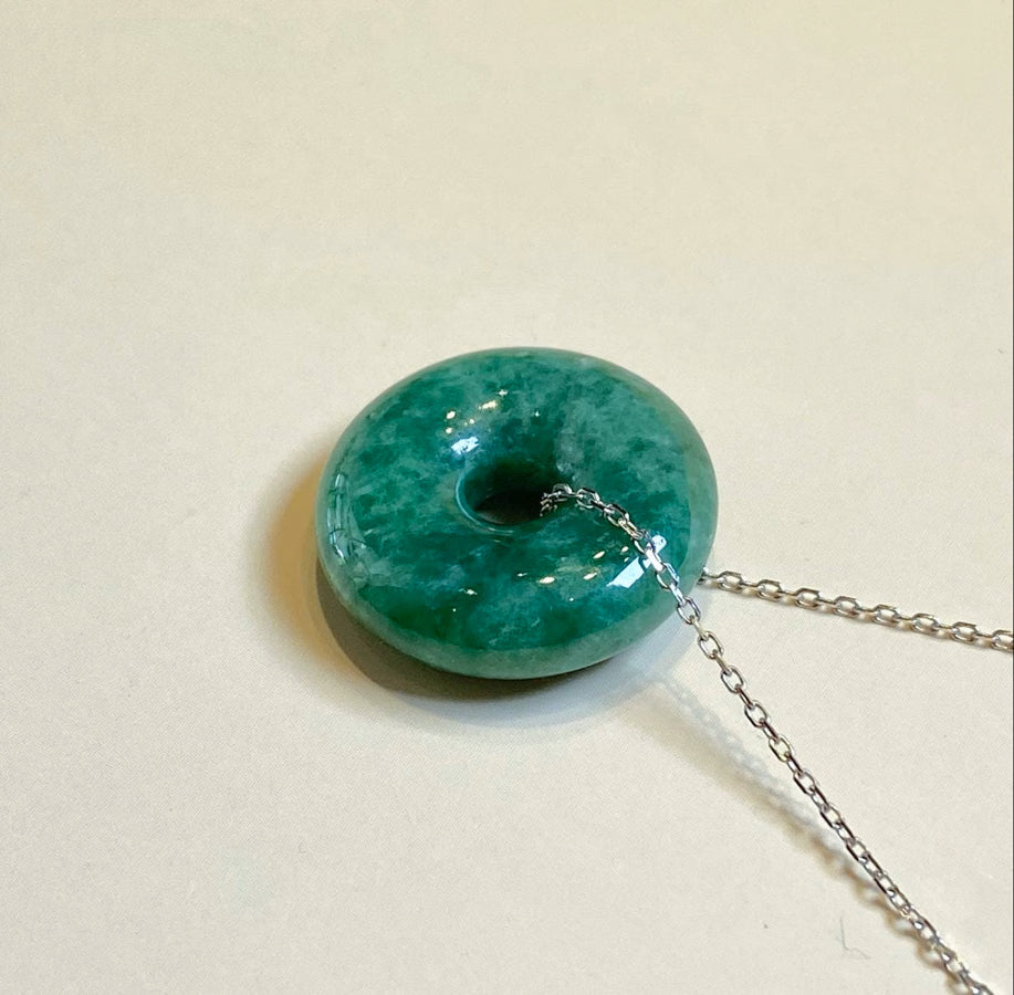Gransky Green Jadeite Donut Disc Pendant Necklace - Natural Grade A Burmese