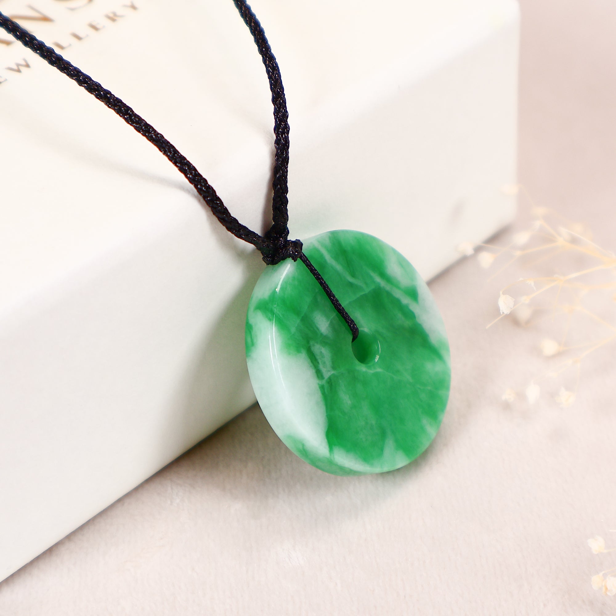 Intense Green Round Disc Jade Pendant - 28.3mm with Adjustable Cord