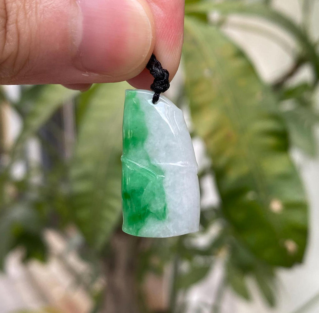 Natural Green Burmese Jadeite Bamboo Pendant