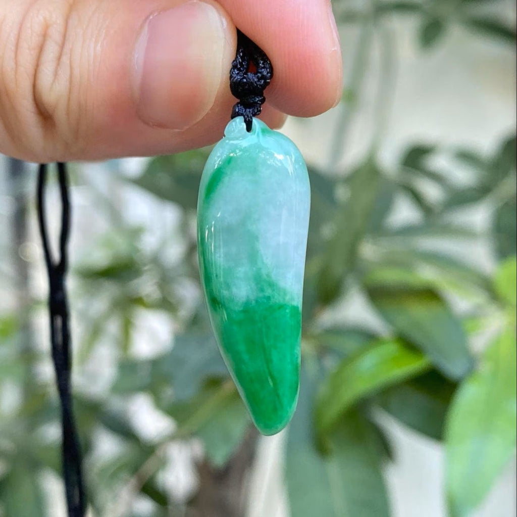 Green Jade Pepper Pendant - Natural Burmese Jadeite Necklace Symbolizing Passion & Prosperity