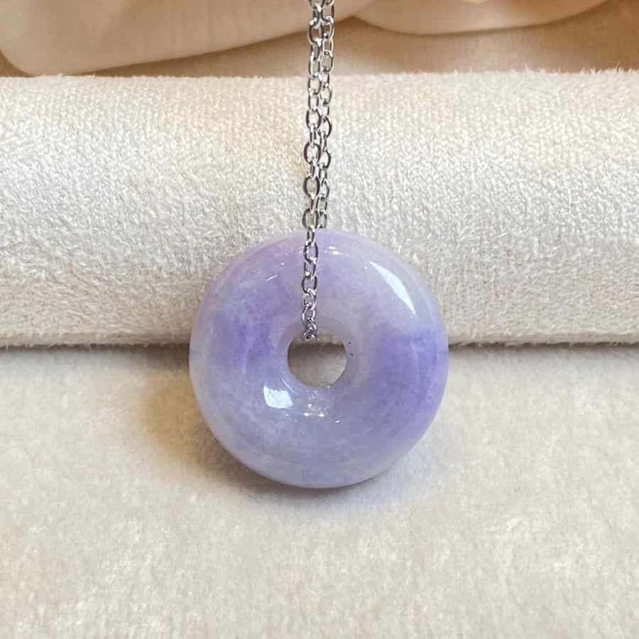 Purple Jade Donut Pendant Necklace - Type-A Burmese Jadeite, 18k Gold or 925 Silver