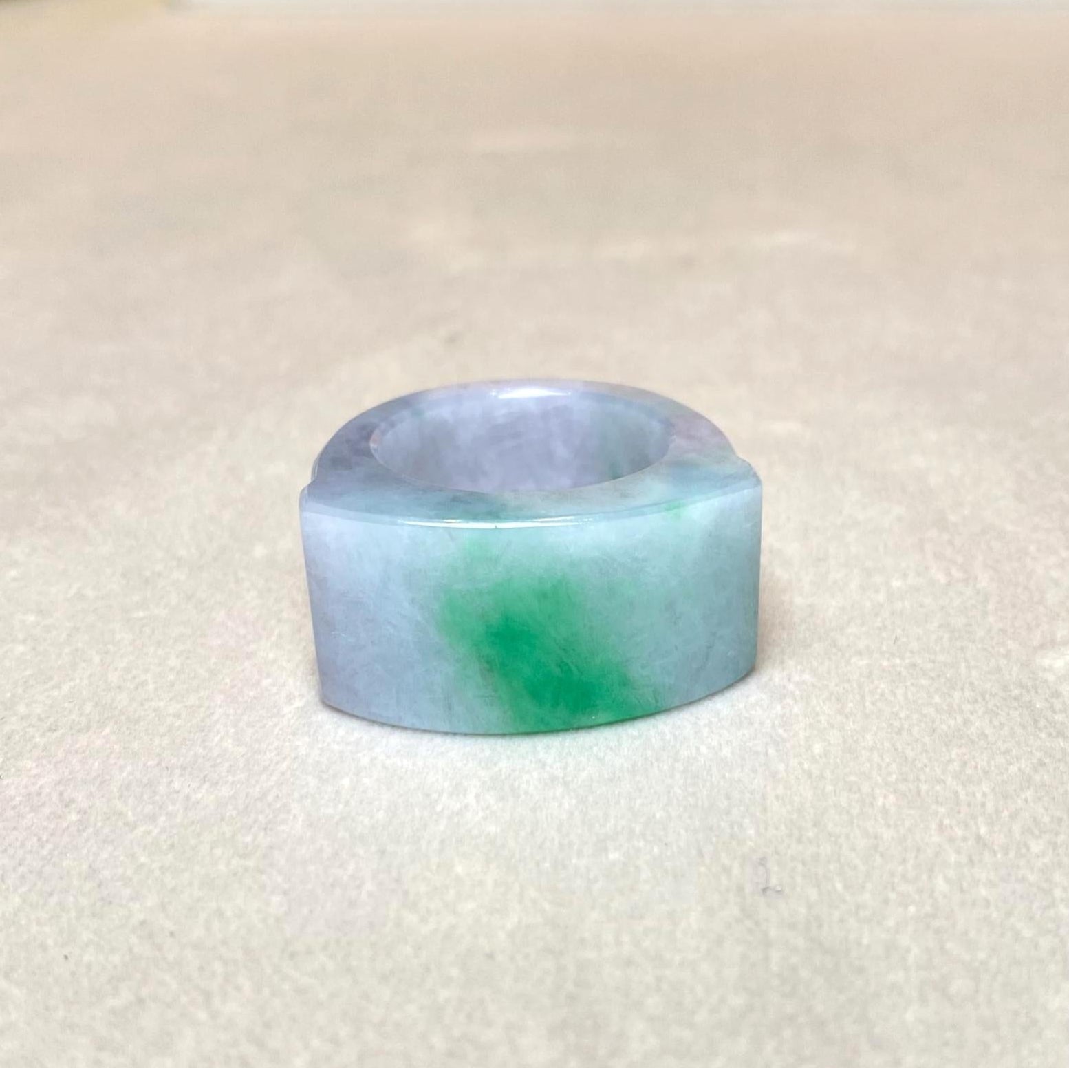 Size 9.25 Natural Type-A Burmese Green Jade Wide Band Saddle Ring