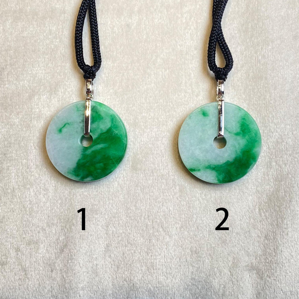 Intense Green Round Disc Jade Pendant Gold Bail - 34.2mm Width Adjustable Cord