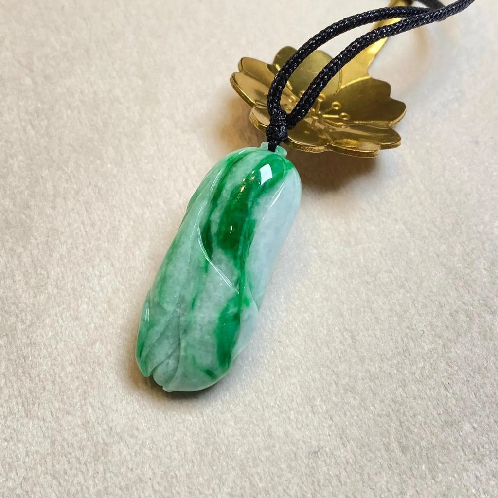 Gransky Handmade Carved Melon Green Jade Pendant