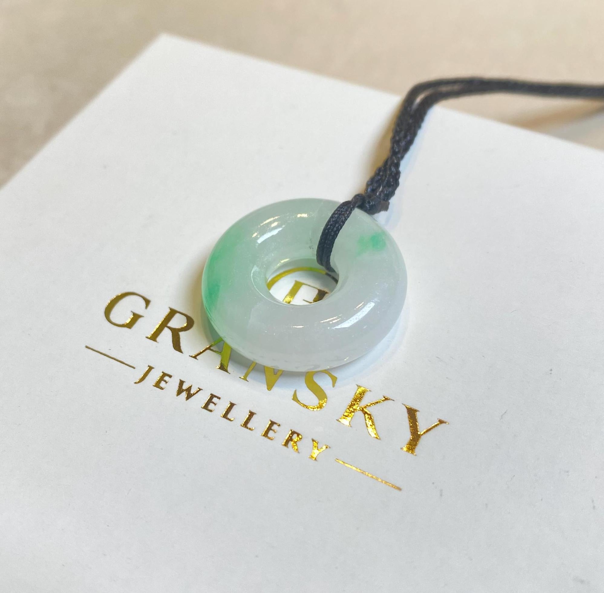 Green Jade Round Donut Pendant - Symbol of Peace and Prosperity