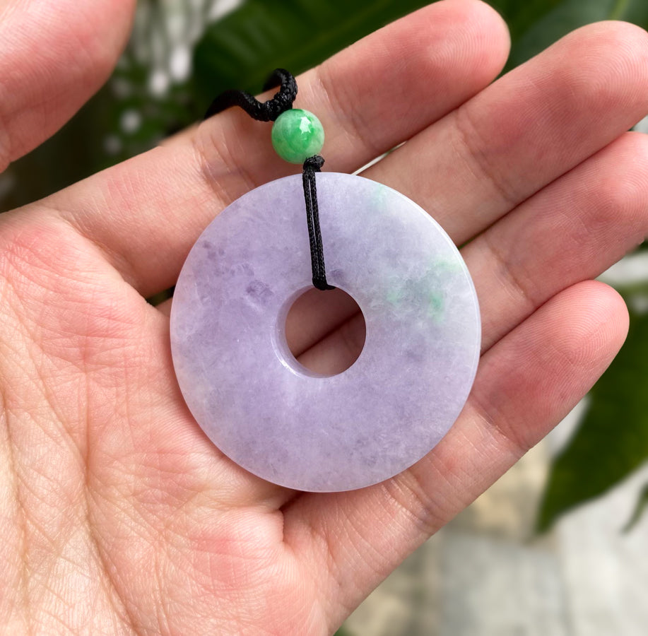 Large Round Purple Jade Pendant Necklace - Genuine Real Jade