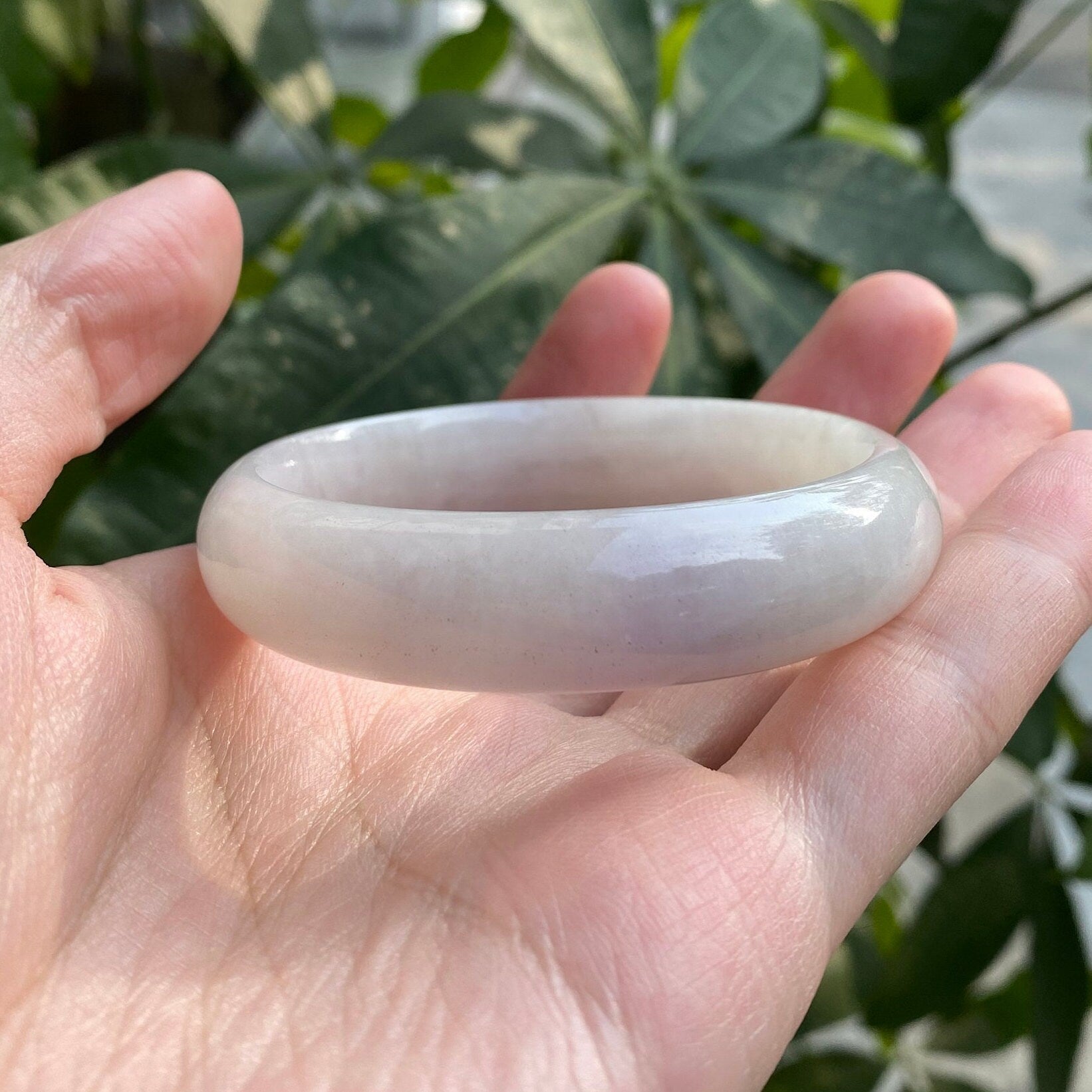 55.4mm Natural Jadeite Real Jade Grey Green Bangle Bracelet