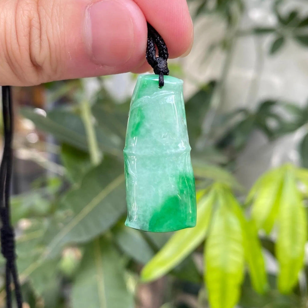 Green Jadeite Bamboo Pendant - Natural Type-A Jade