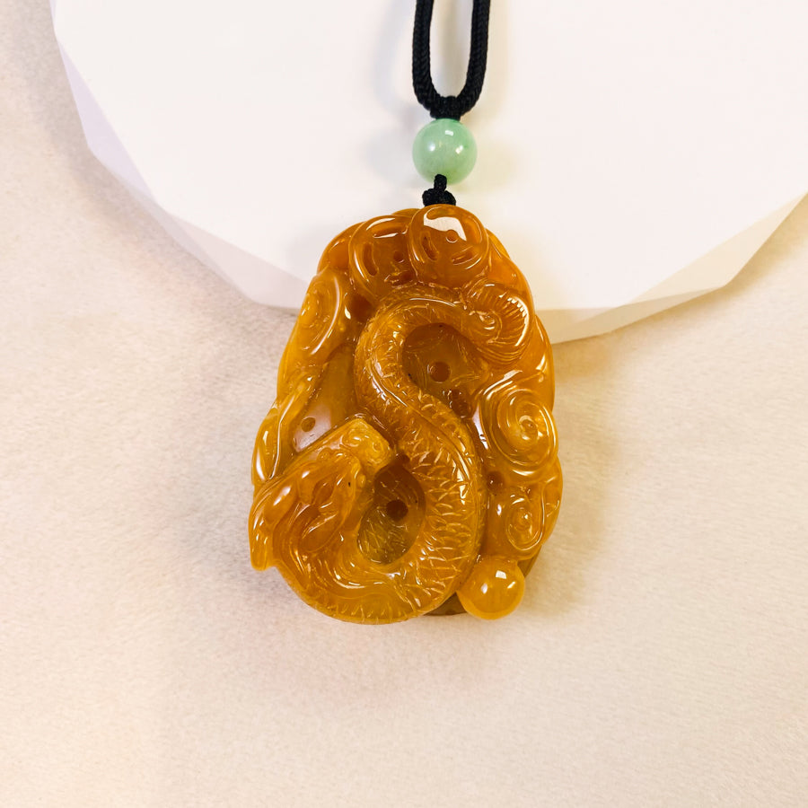 Carved Dragon Jade Pendant Natural Untreated Burmese Jade