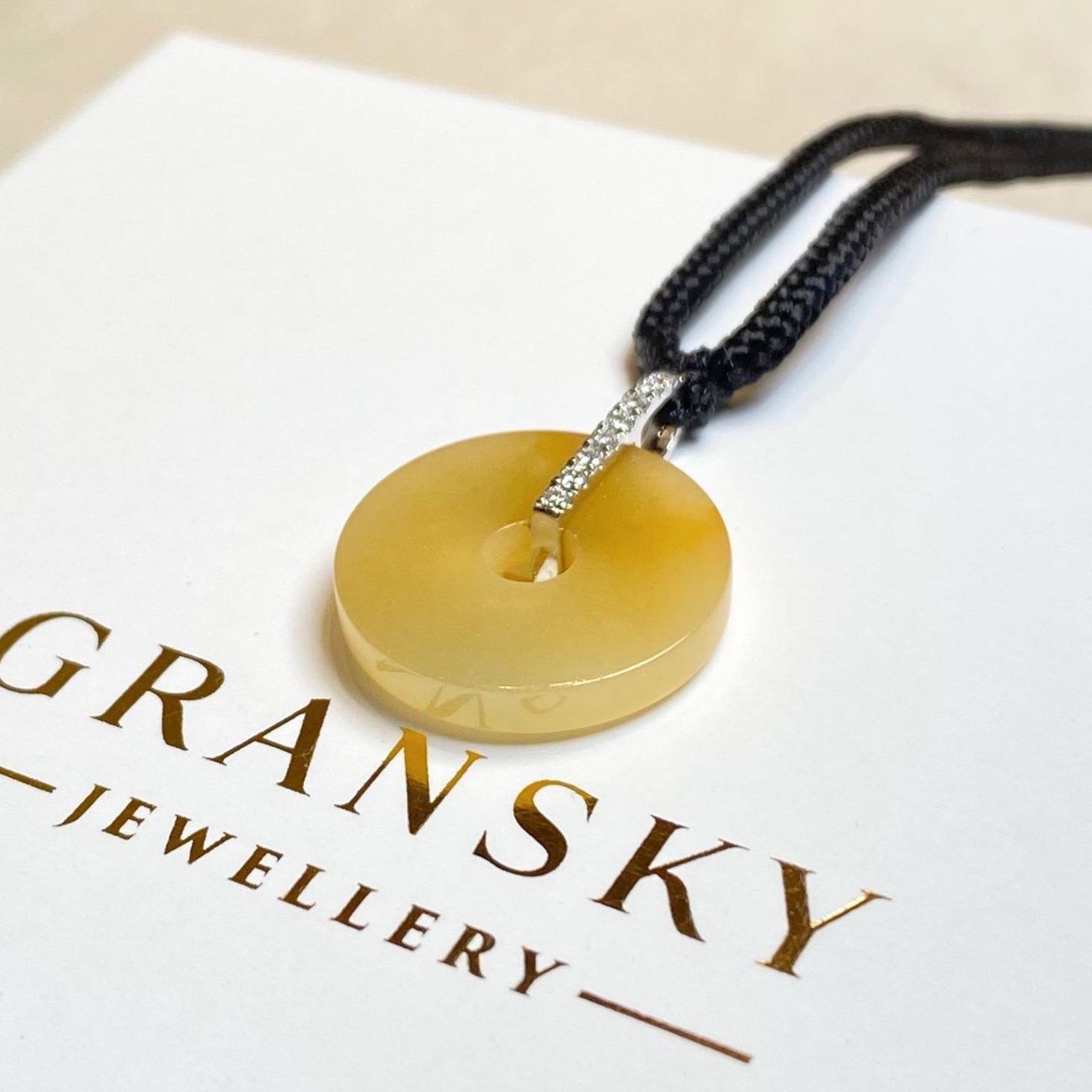 Deep Orange Jade Donut Pendant Necklace in 18K White Gold with Diamonds