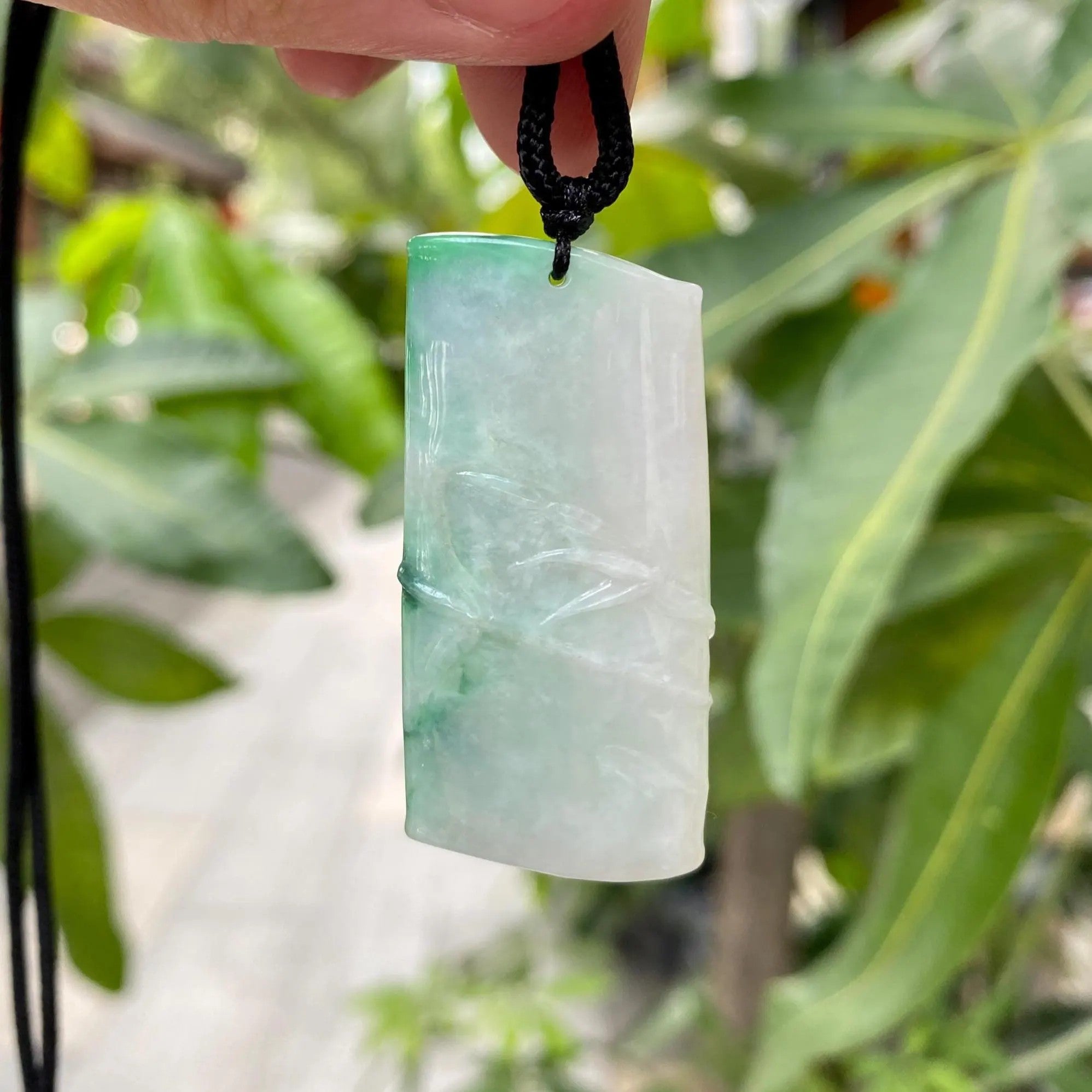 Natural Green Burmese Jadeite Bamboo Pendant