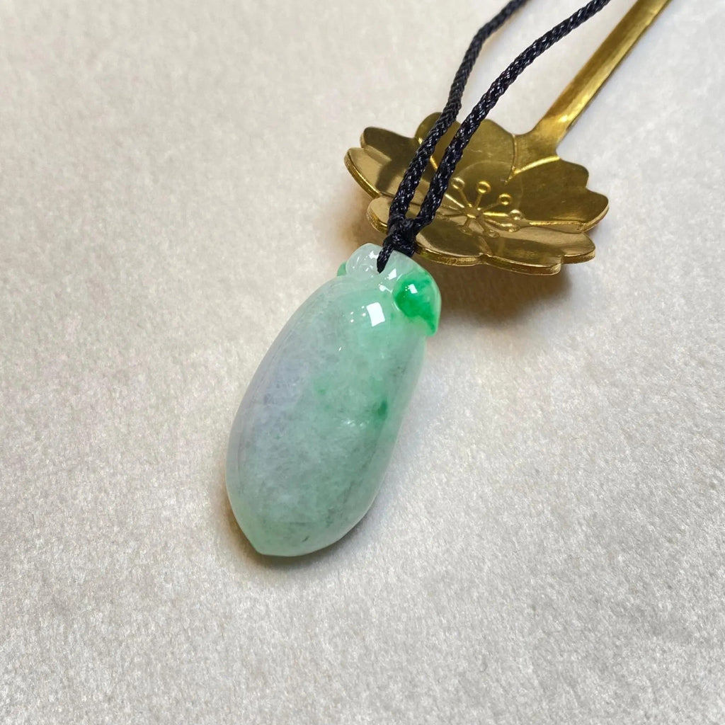 Gransky Handmade Carved Melon Green Jade Pendant