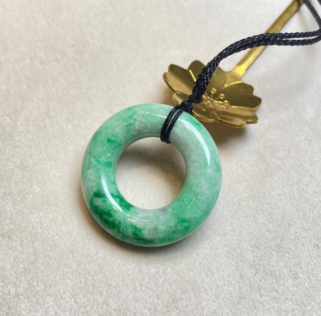 Green Jade Donut Disc Pendant