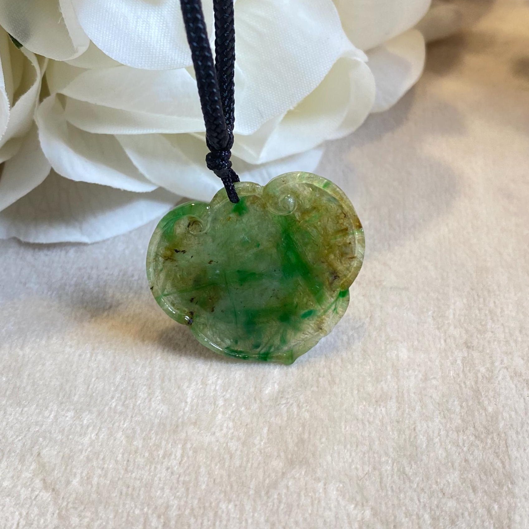 Natural Type-A Jadeite Ruyi Pendant in Green and Orange