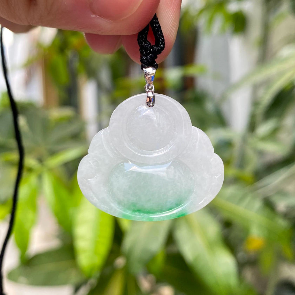 Green Jade Buddha Pendant with 18k Gold Bail - Symbol of Peace and Serenity