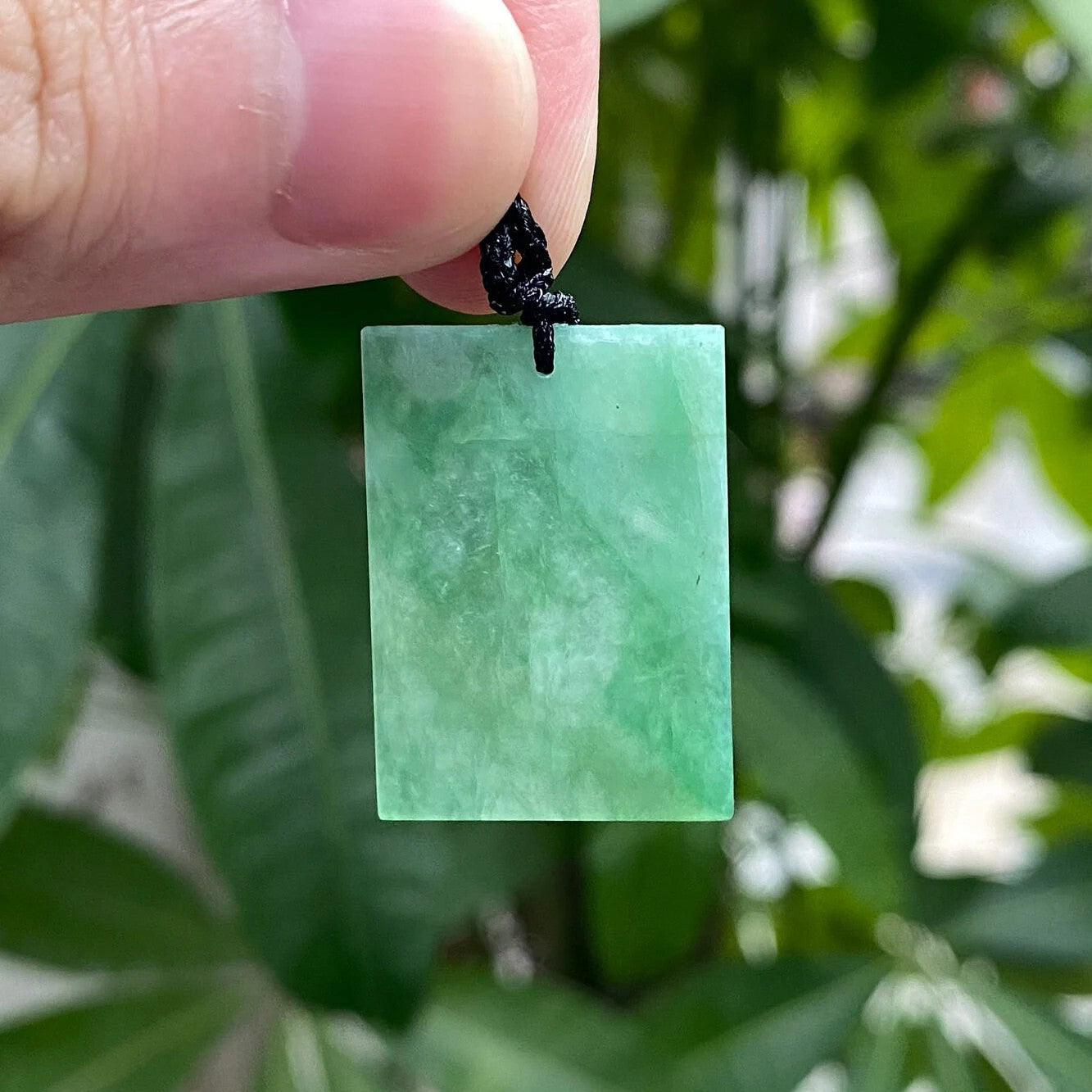 Certified Rectangle Block Green Jade Pendant