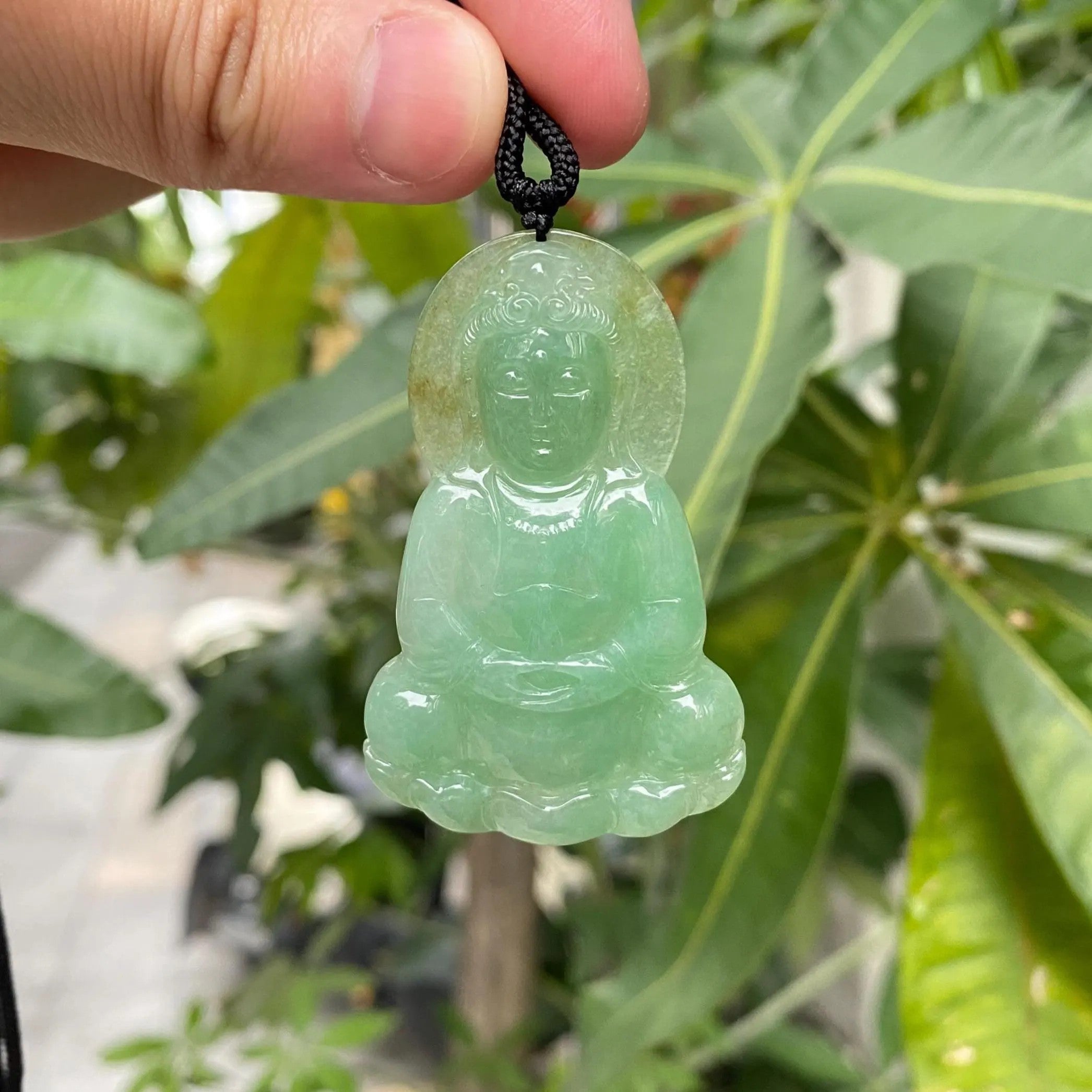 GuanYin Brownish Green Jade Pendant Necklace