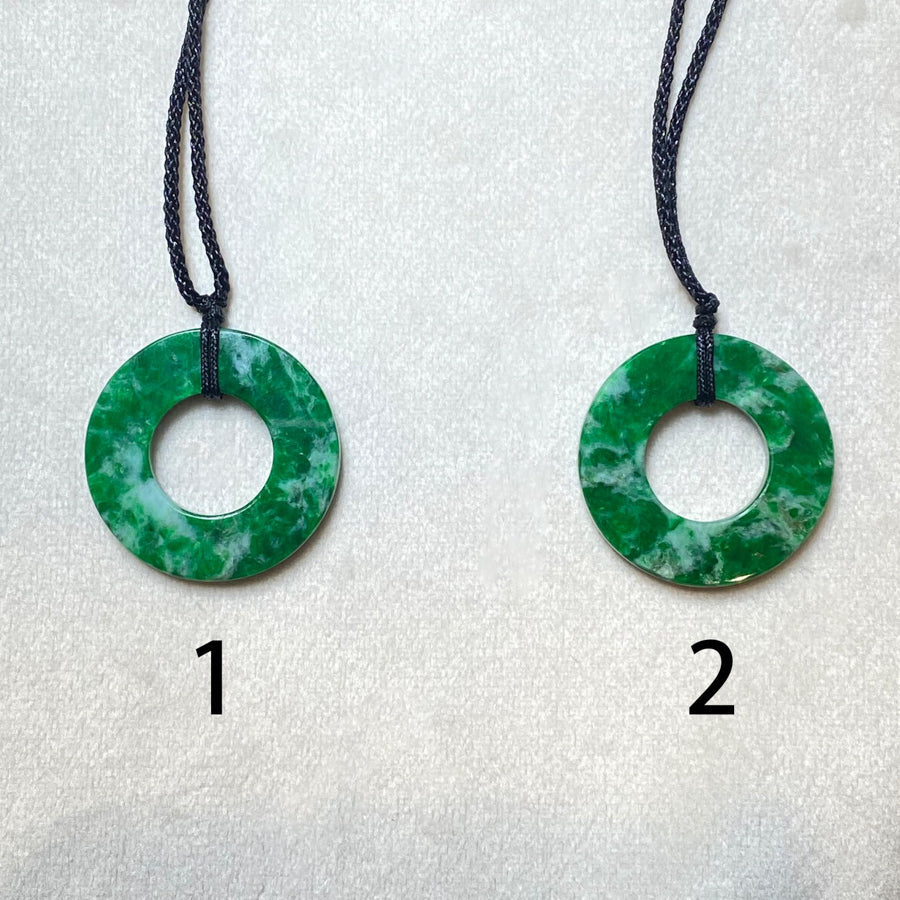 Natural Type A Jadeite Round Disc Pendant - Intense Green Jade with Adjustable String