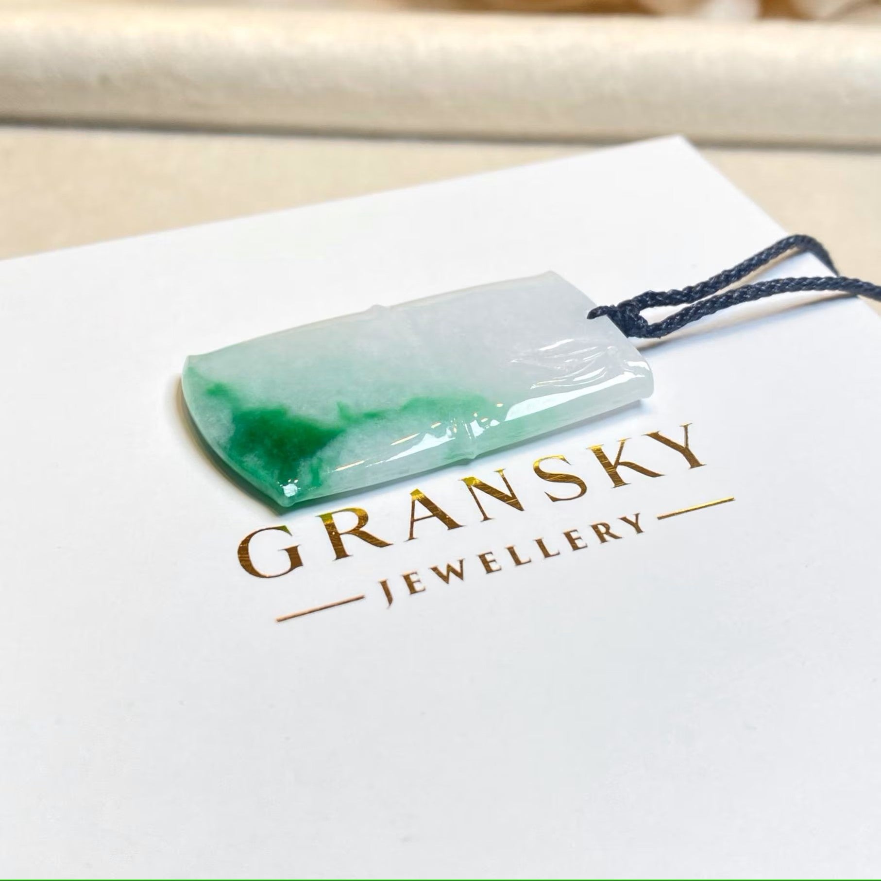 Natural Gradient Green Burmese Jadeite Bamboo Pendant