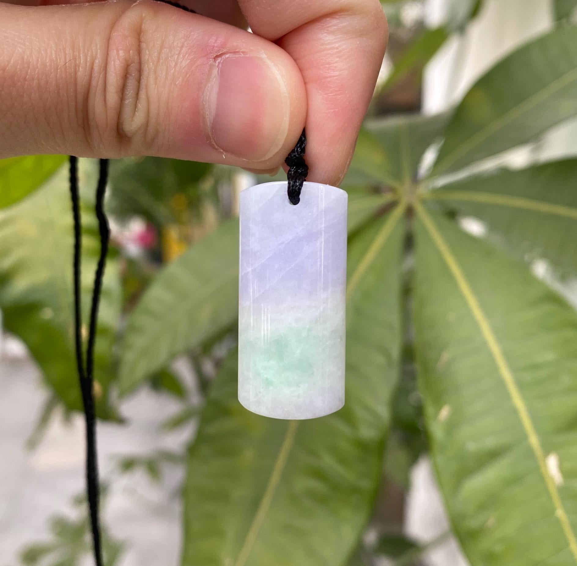 Natural Purple Jade Block Pendant - Certified Natural Jade