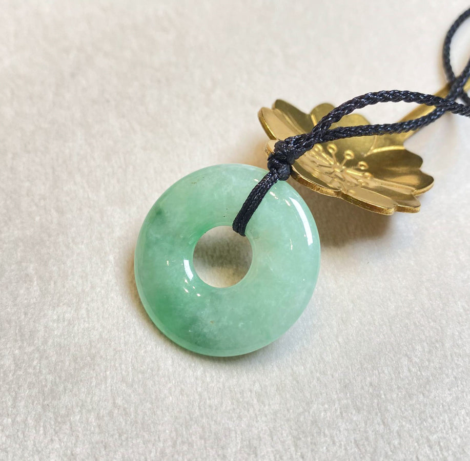 Gransky Natural Green Jade Disc Pendant - Type A Burmese Jadeite, Round Donut Shape