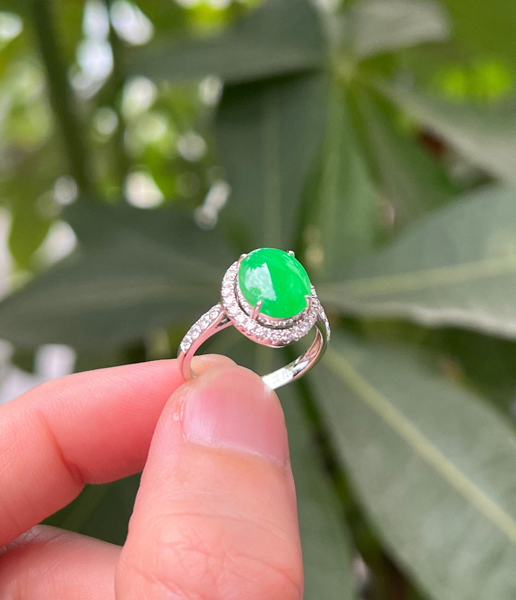 Gransky Green Natural Jadeite Ring Size US 6.75