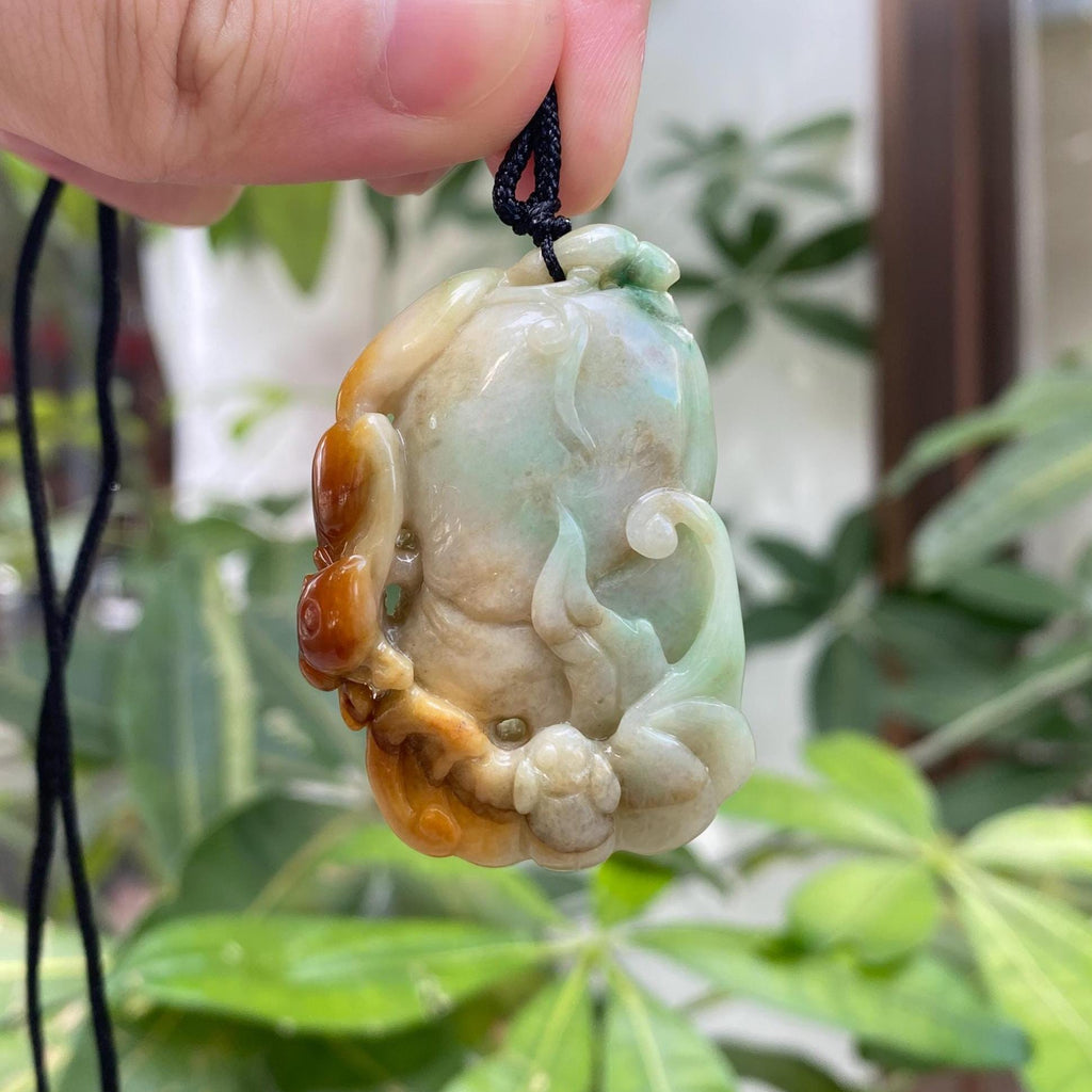 Natural Tri-ColorBrown Jade Ruyi Fushu Carving Pendant