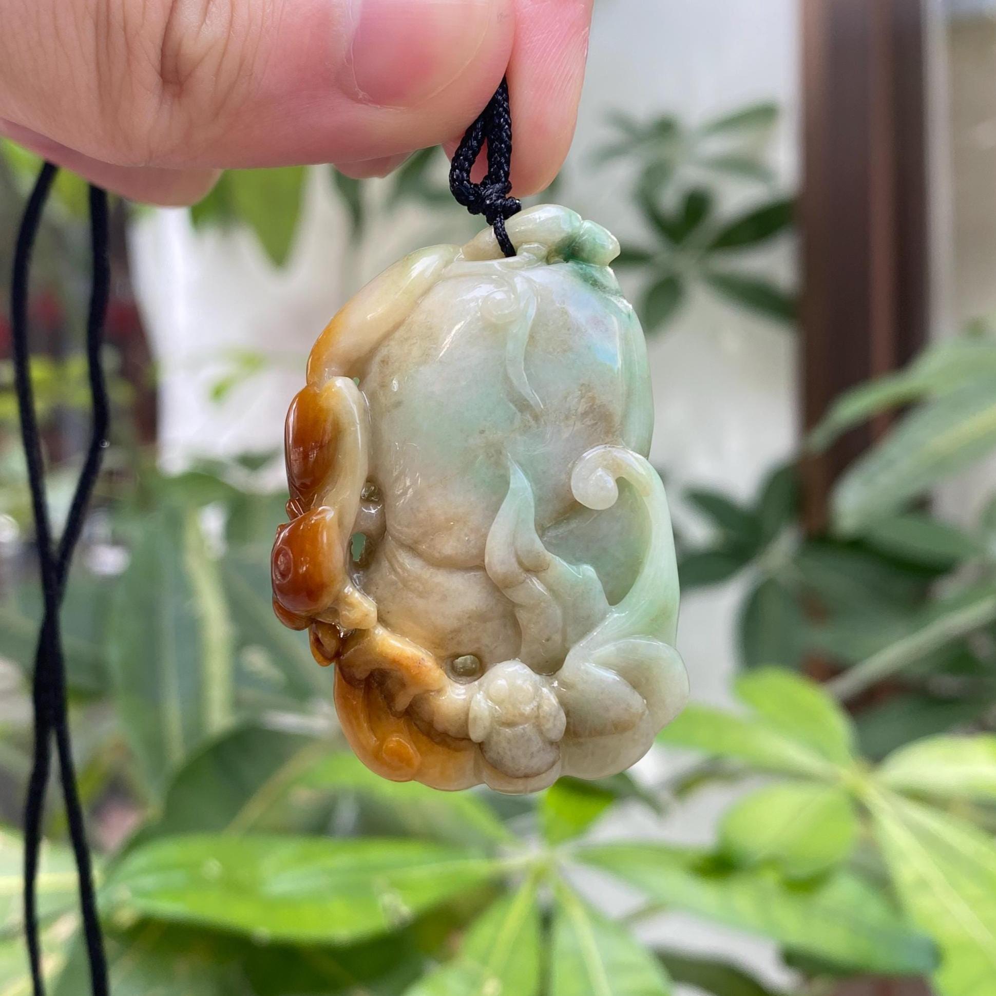 Natural Tri-ColorBrown Jade Ruyi Fushu Carving Pendant