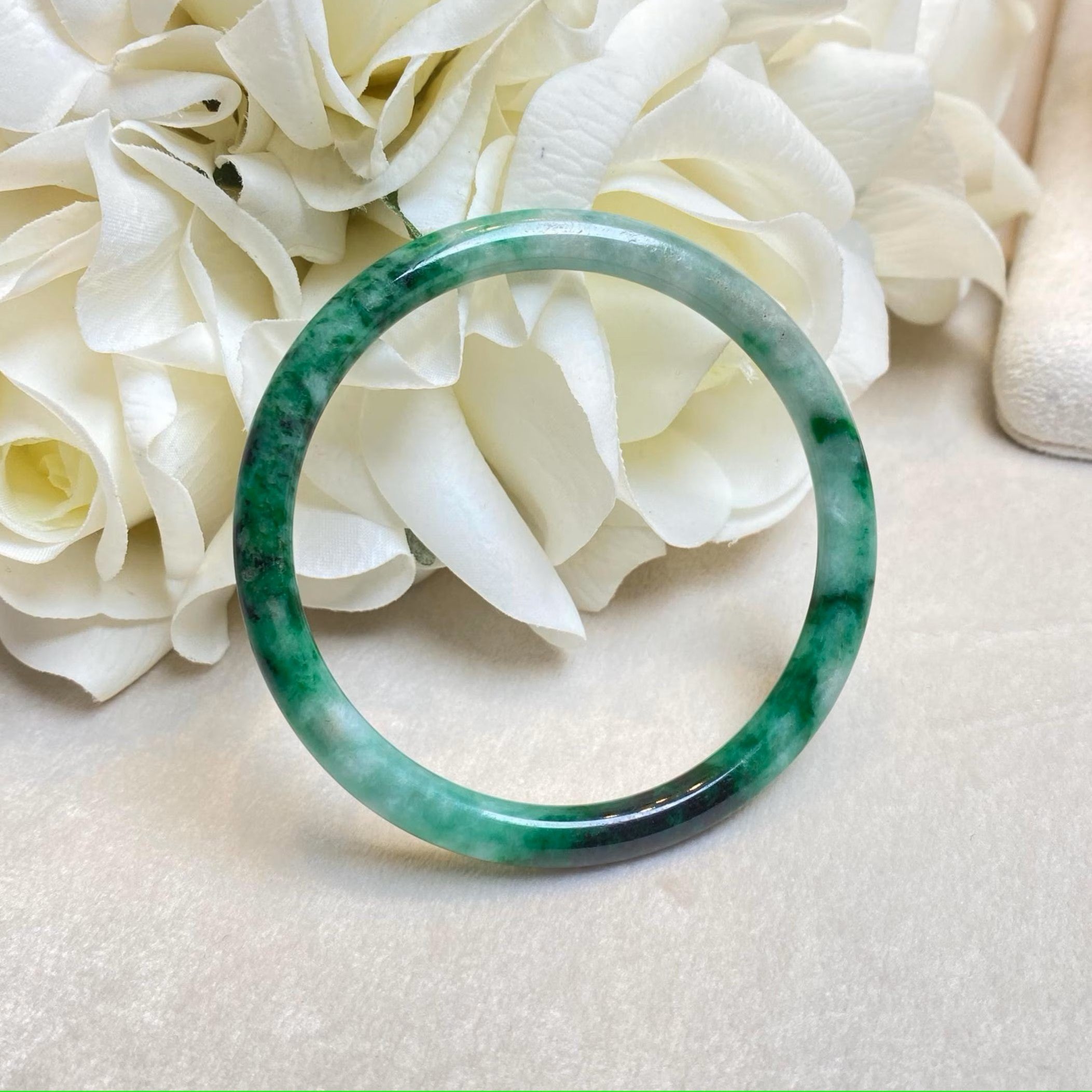 54mm Green Color Jadeite Bangle – Untreated Natural Green Burmese Jadeite
