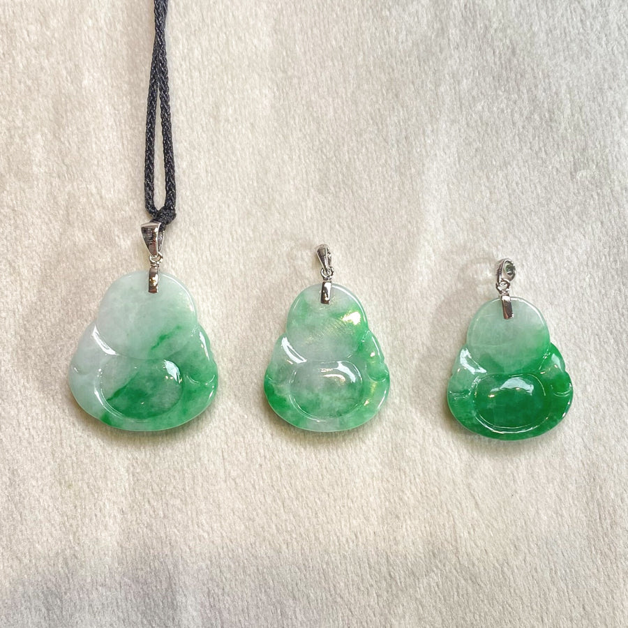 Green Jade Buddha Pendant with 18k Gold Bail - Symbol of Peace and Serenity