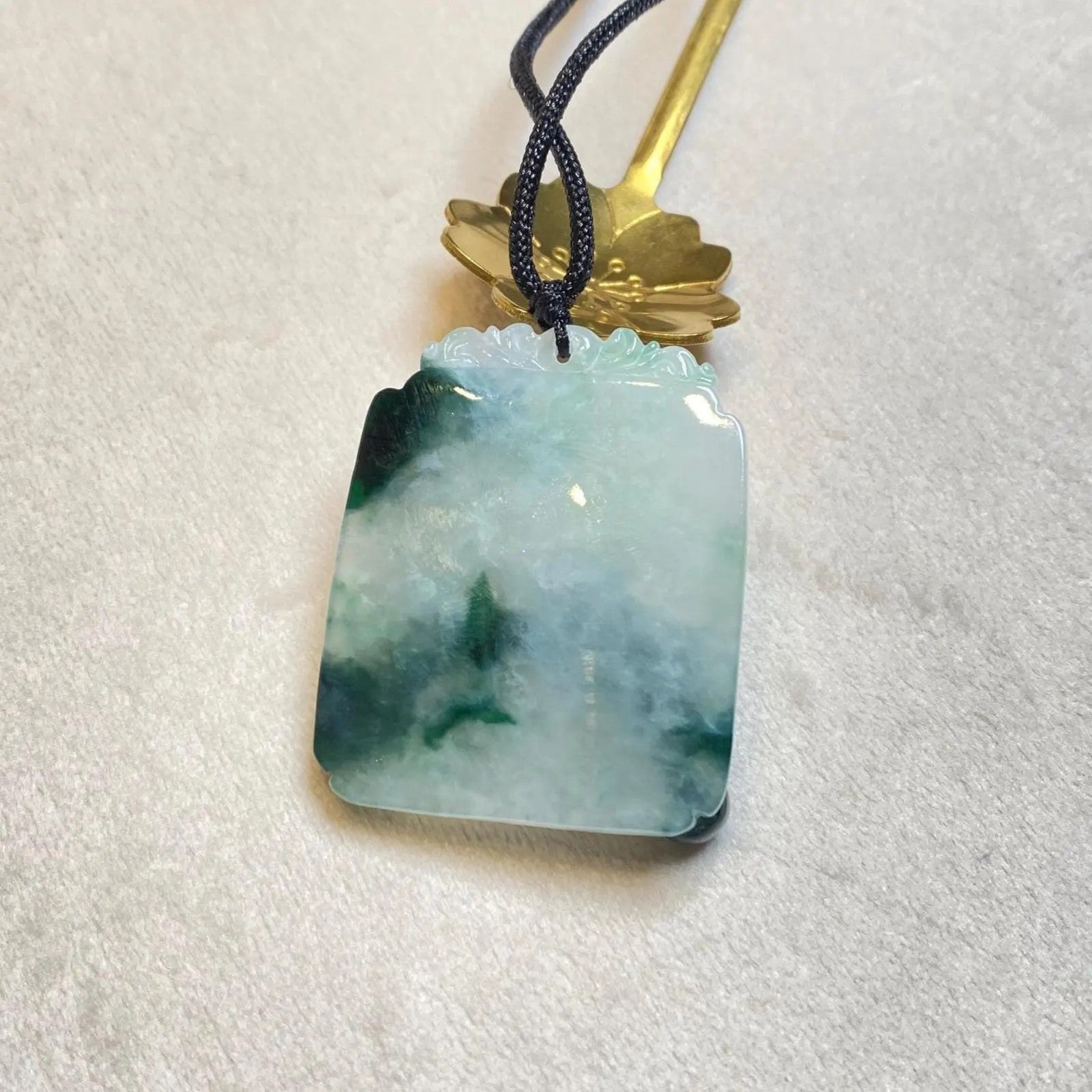 Green Jadeite Bamboo Pendant - Natural Type-A Jade