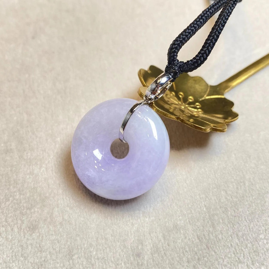 Purple Jade Donut Pendant Necklace 18k Gold Bail - Certified Natural Jadeite