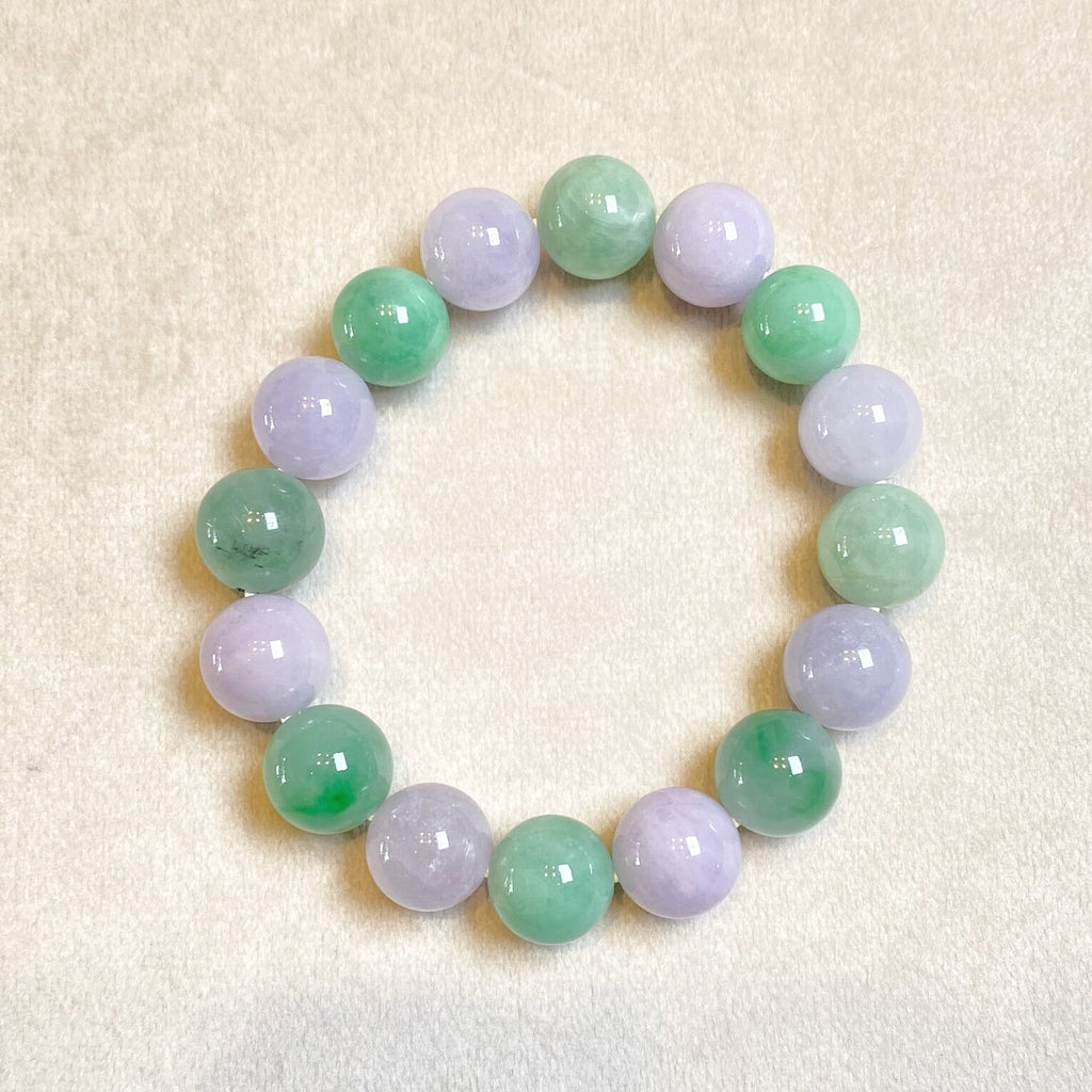 Jade Beads Bracelet, Purple and Green Jadeite Beaded Bracelet, 12mm Beaded Jade, Type A Jadeite