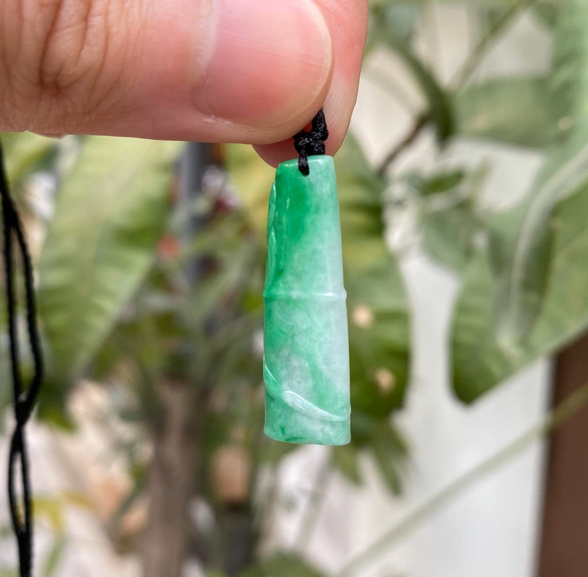 Natural Green Burmese Jadeite Bamboo Pendant