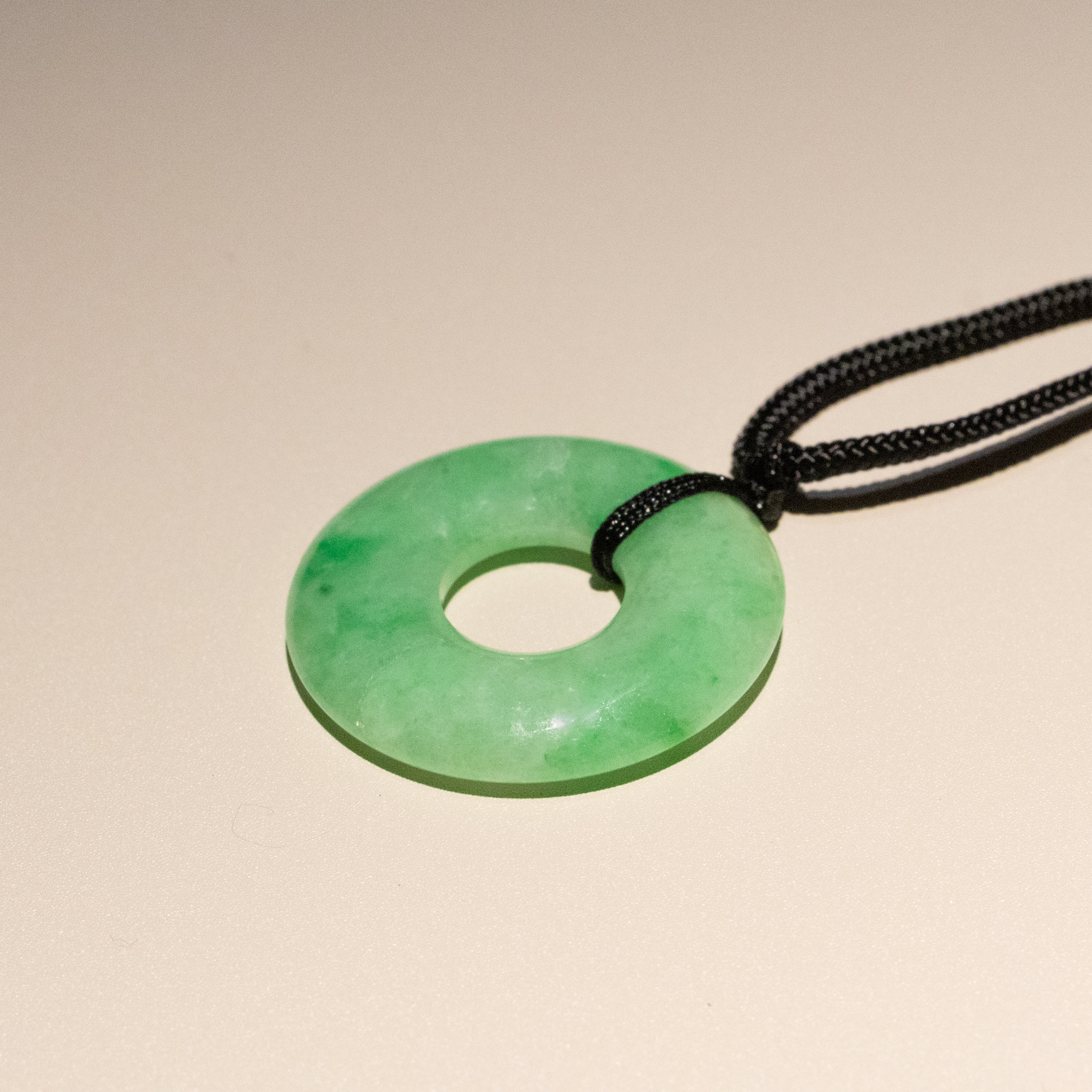 Apple Green Jade Donut Pendant 30mm – Natural Round Jade Necklace for Harmony & Balance
