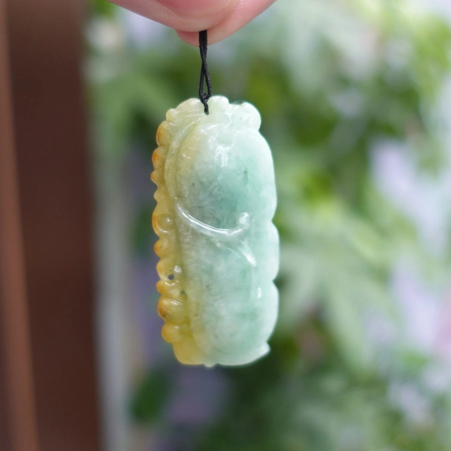 Handcrafted Peapod-Shaped Green Jade Pendant