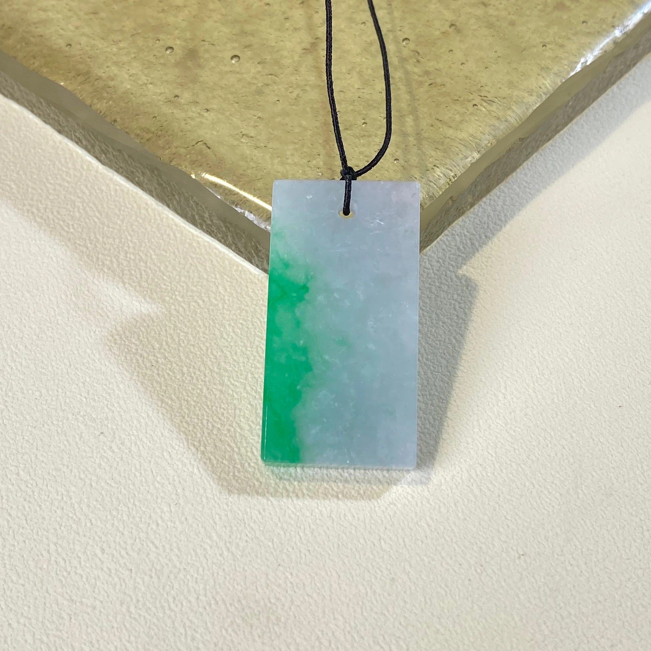 Minimalistic Gradient Green Jade Block Pendant