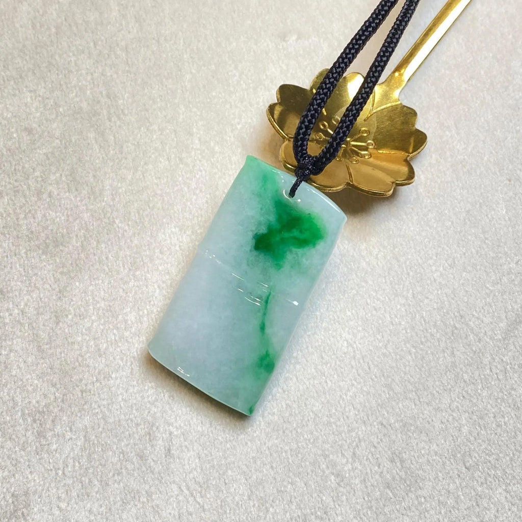 Natural Gradient Green Burmese Jadeite Bamboo Pendant