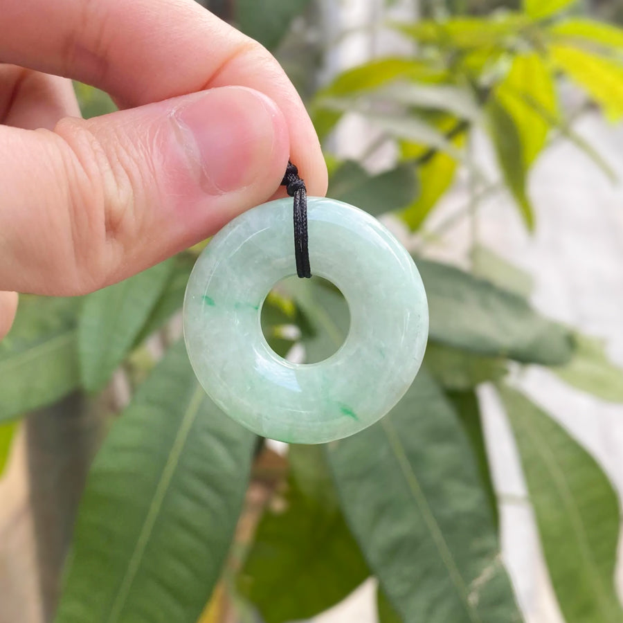 Green Jade Round Donut Pendant - Calming Gemstone