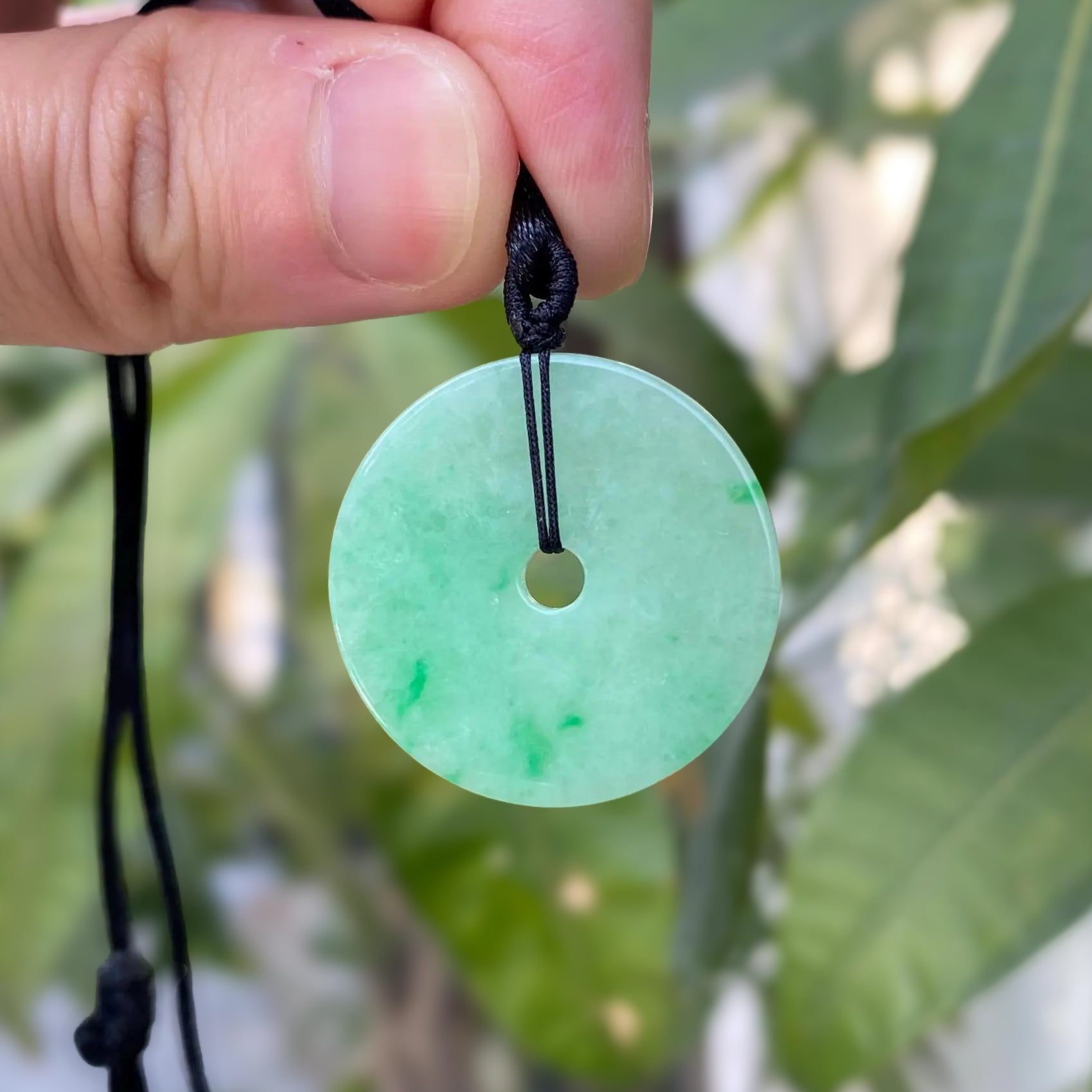 Bright Apple Green Jade Donut Pendant Necklace