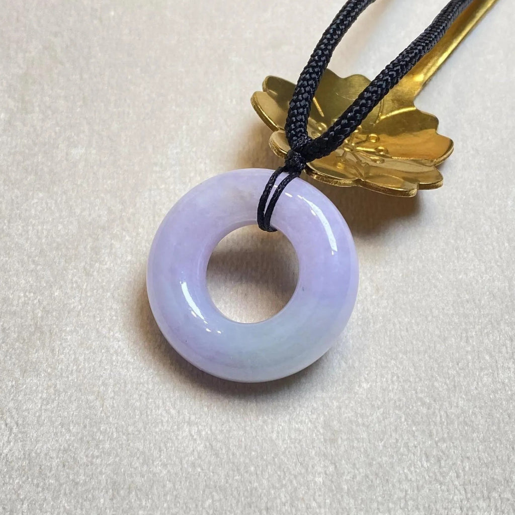 Purple Jade Round Donut Pendant 27mm - Calming Gemstone