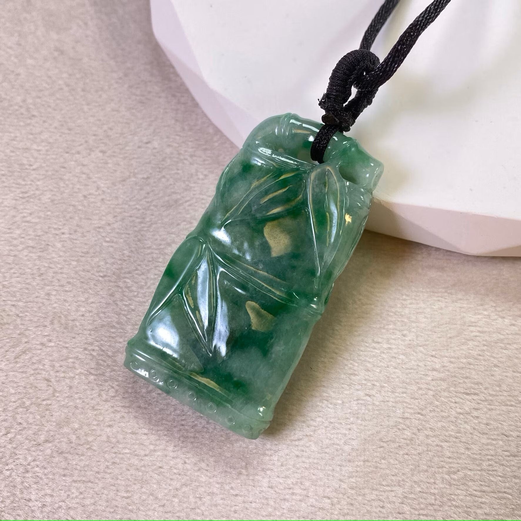 Apple Green Hand-Carved Bamboo Jade Pendant