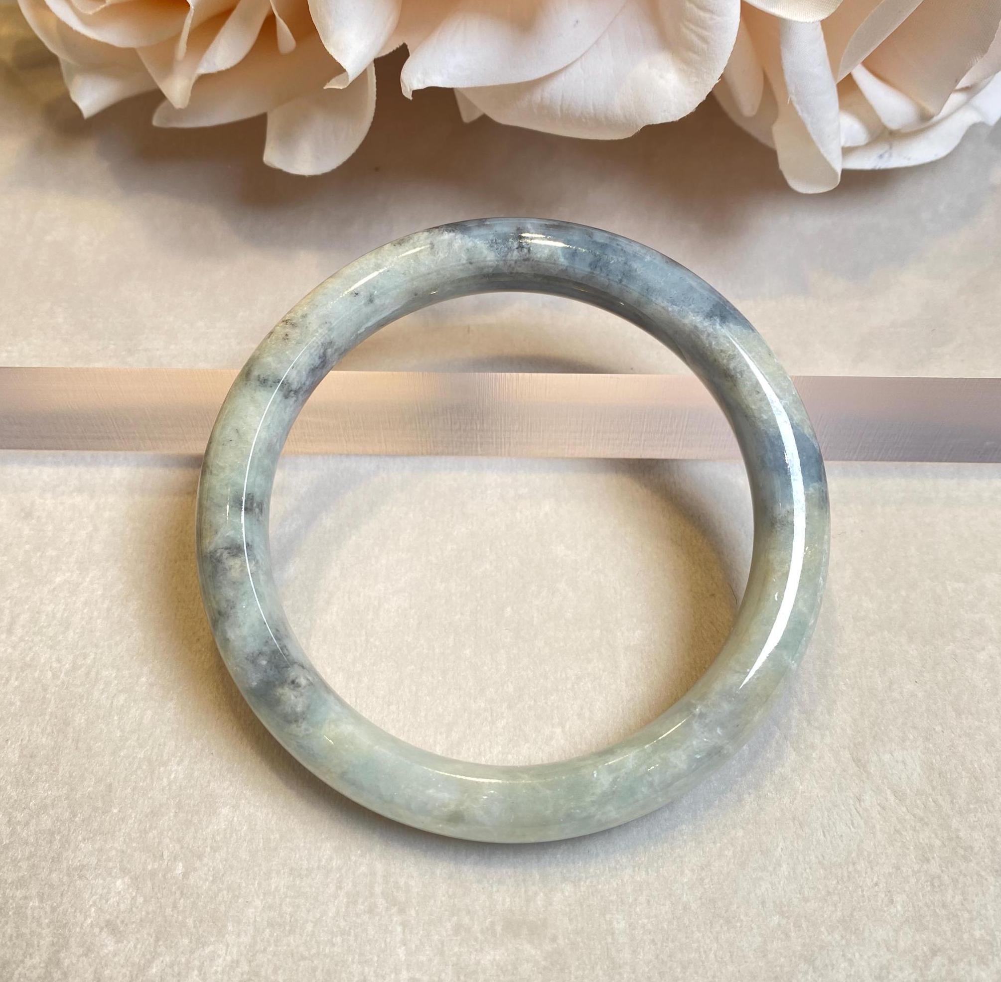 60mm Natural Brown Black Jade Bangle Bracelet - Type-A Burmese Jadeite