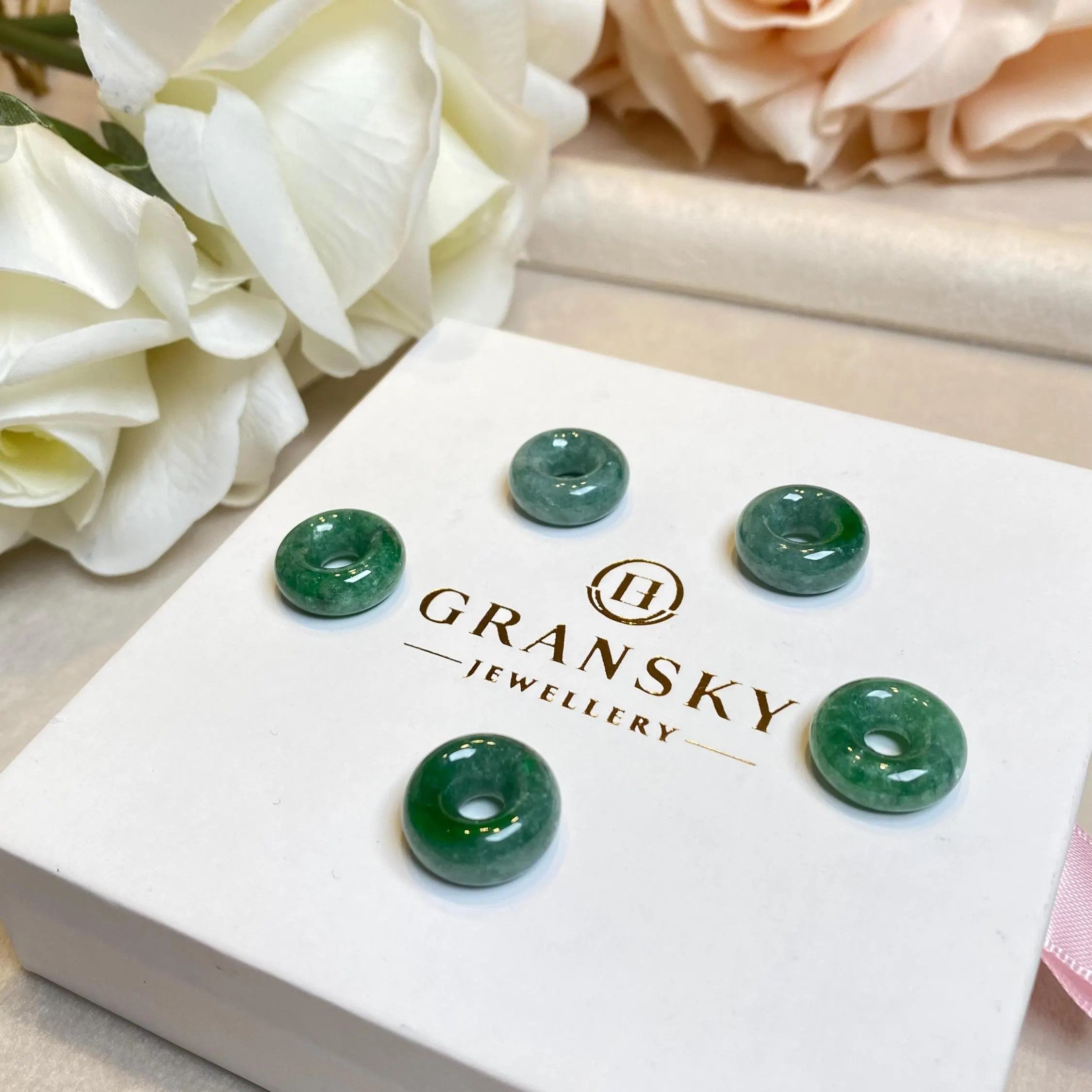 Intense Green Jade Gemstone Beads Donut Shape Loose Beaded DIY