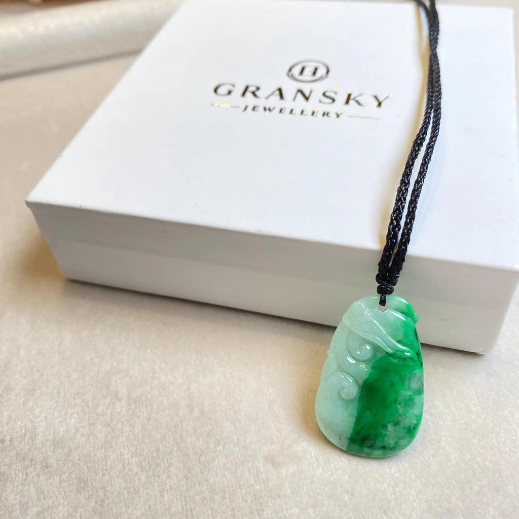 Natural Green Ruyi Jade Pendant - Untreated Burmese Jadeite