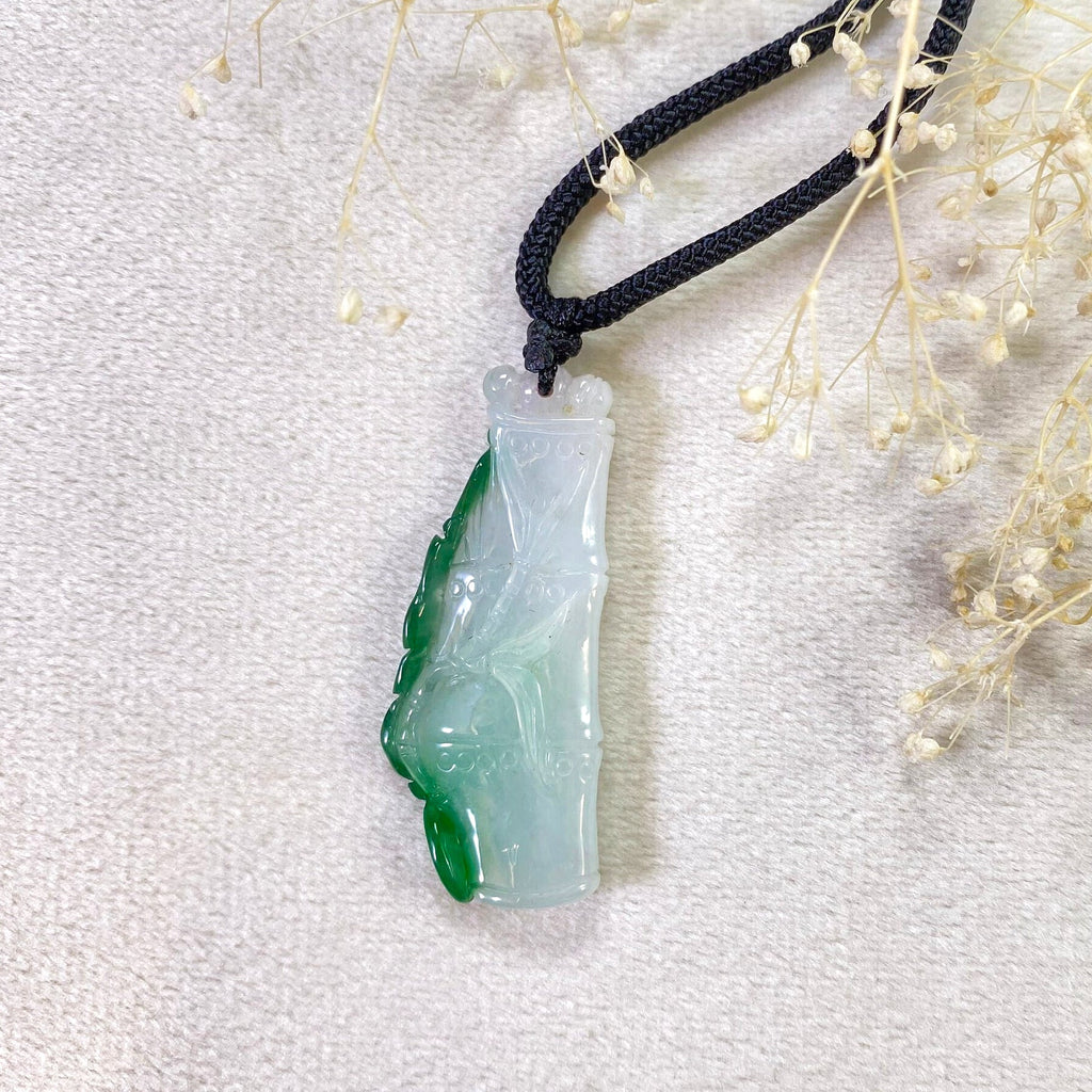 Natural Gradient Green Burmese Jadeite Bamboo Pendant