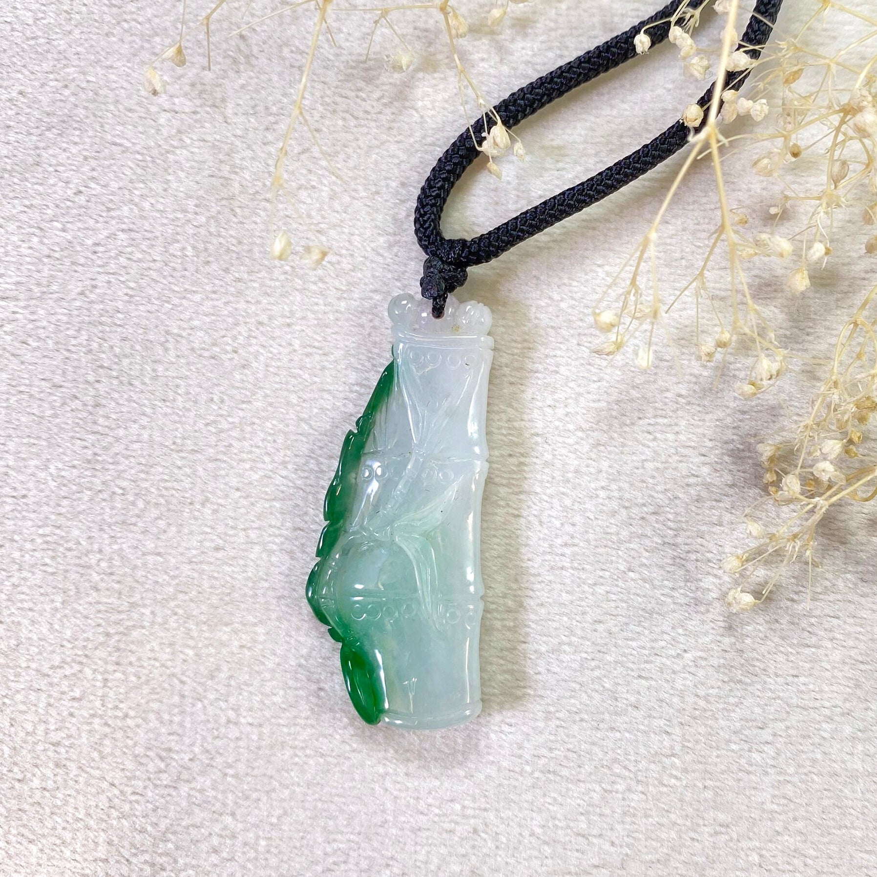 Natural Gradient Green Burmese Jadeite Bamboo Pendant